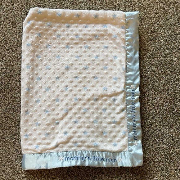 Carters Just One You Mommy's Little Man Blue White Satin Star Dot Baby Blanket - Picture 1 of 8